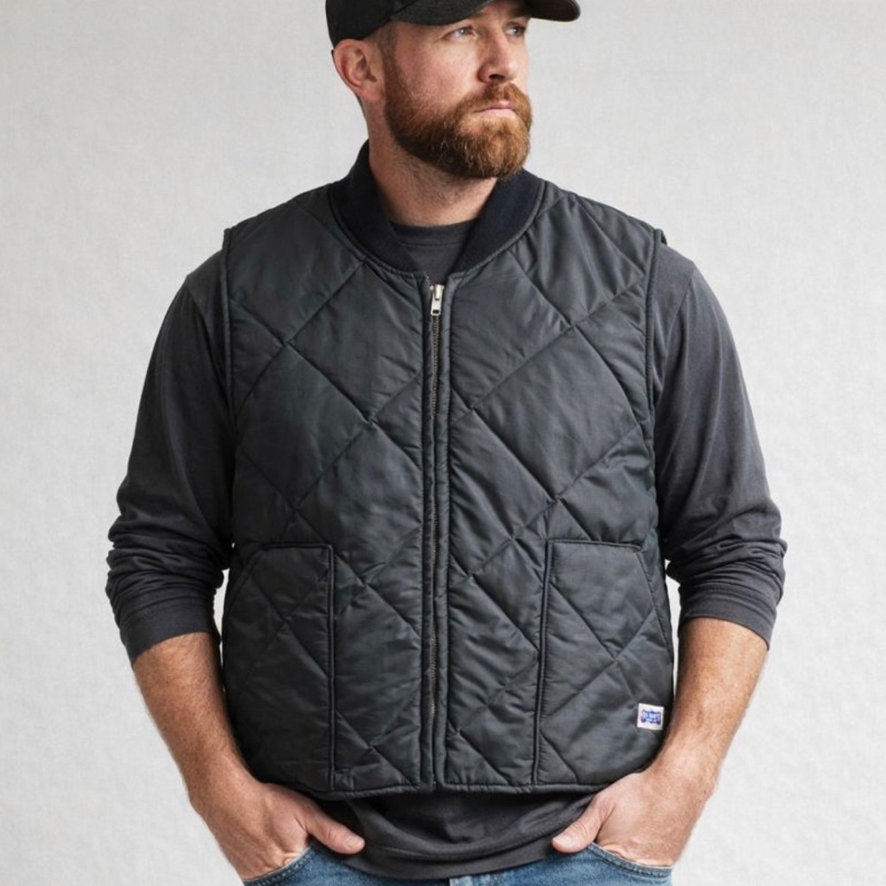 BIG SMITH Men’s Black Quilted Work Vest Zip-Up Pockets | Durable Utility Vest